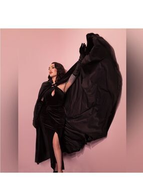 Vixen Golden Era Gown with Cape Black Velvet Dramatic Sweep - Small Medium